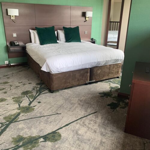 hotel room with energy efficient carpet flooring